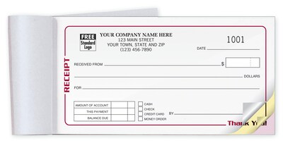Custom Pocket-Size Receipts, Booked, 2 Parts, 1 Color Printing, 6 3/4 x 3 3/8, 500/Pack