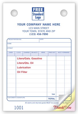 Custom Service Station Register Form, Classic Design,  Small Format, 2 Parts, 1 Color Printing, 4 x