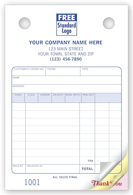 Custom Multi-Purpose Register Form, Classic Design, Small Format, 3 Parts, 1 Color Printing, 4 x 6