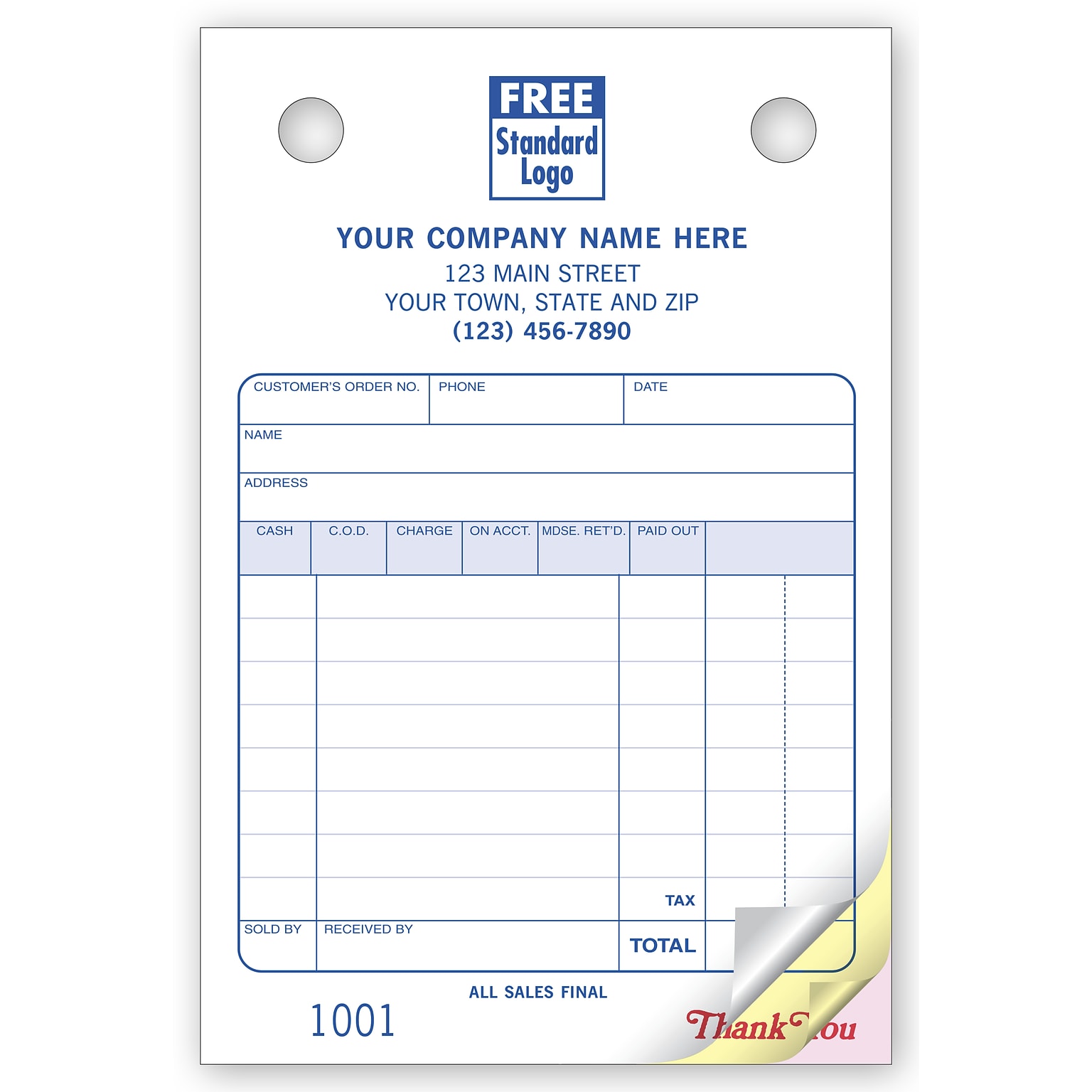 Custom Multi-Purpose Register Form, Classic Design, Small Format, 3 Parts, 1 Color Printing, 4 x 6, 500/Pack