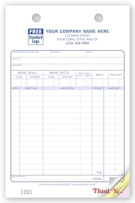 Custom Multi-Purpose Register Form, Classic Design, Large Format, 4 Parts, 1 Color Printing, 5 1/2