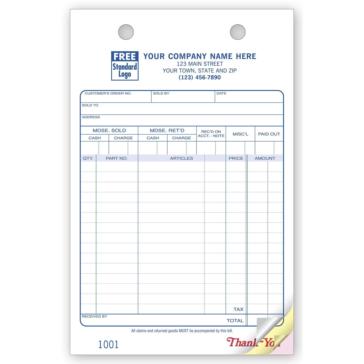 Custom Auto Supply Register Form, Classic Design, Large Format, 3 Parts, 1 Color Printing, 5 1/2 x 8 1/2, 500/Pack
