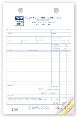 Custom Service Order Register Form, Classic Design, Large Format, 3 Parts, 1 Color Printing, 5 1/2