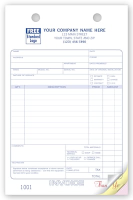 Custom Service Order Register Form, Classic Design, Large Format, 2 Parts, 1 Color Printing, 5 1/2