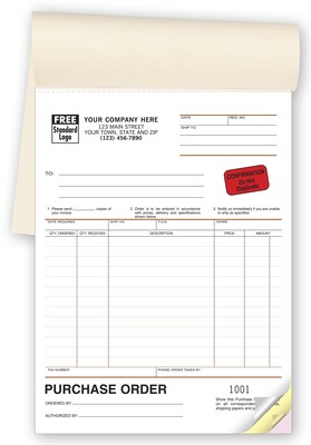 Custom Purchase Orders, Classic Design, Booked, 2 Parts, 1 Color Printing, 6 3/8 x 8 1/2, 250/Pack