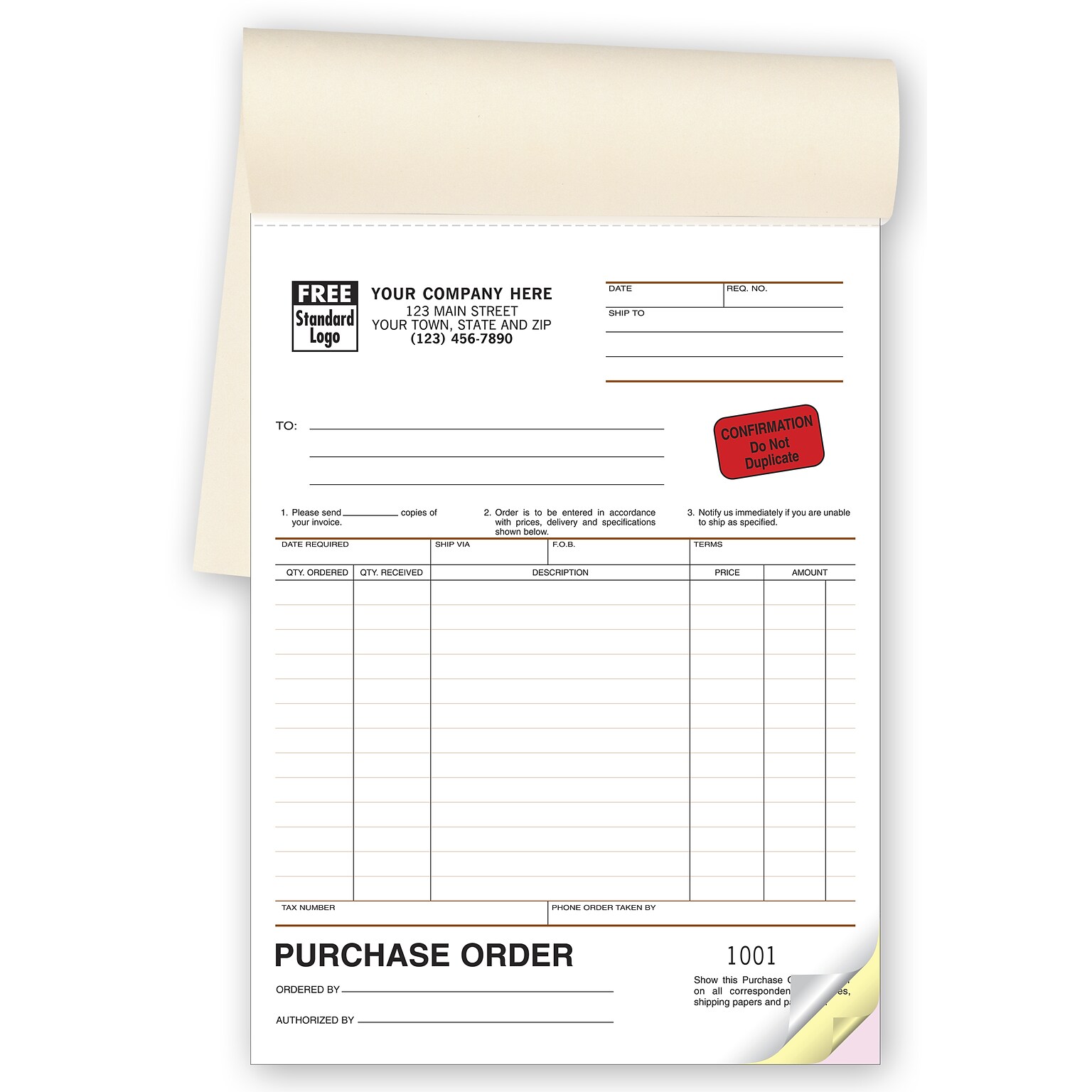 Custom Purchase Orders, Classic Design, Booked, 2 Parts, 1 Color Printing, 6 3/8 x 8 1/2, 250/Pack