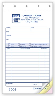 Custom Classic Small Sales Slips 2 Parts, 1 Color Printing, 4 1/4 x 7, 500/Pack