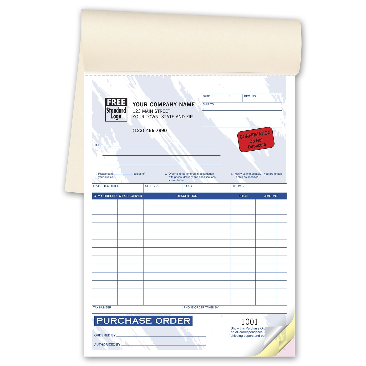 Custom Purchase Orders, Booked, 2 Parts, 1 Color Printing, 6 3/8 x 8 1/2, 250/Pack