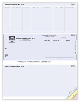 Custom Laser Middle Check, Accounts Payable,3 Part, 2 Color Printing, Standard Check Color, 8-1/2 x