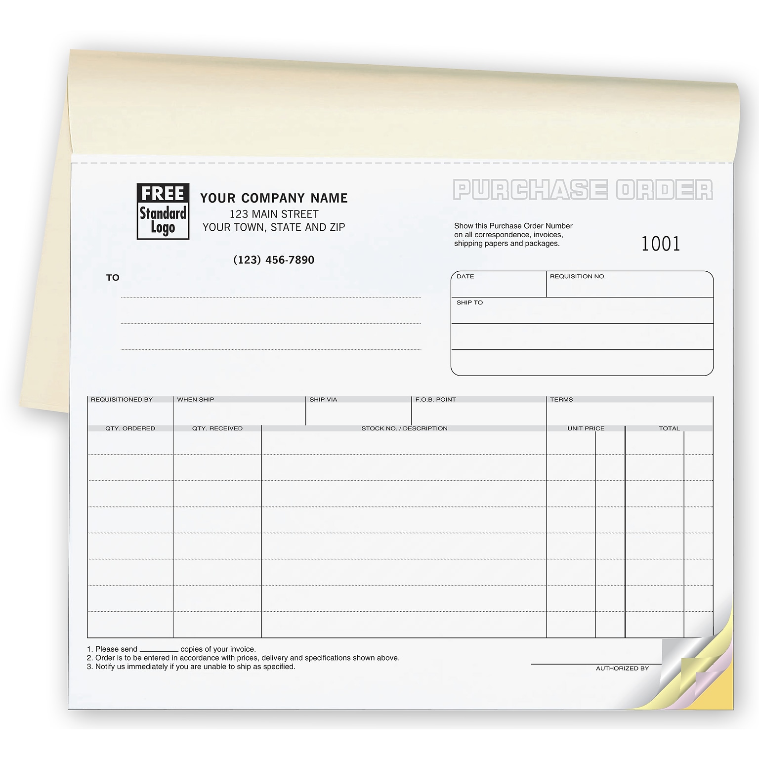 Custom Purchase Orders - Classic Small Booked,3 Parts, 1 Color Printing, 8 1/2 x 7, 250/Pack