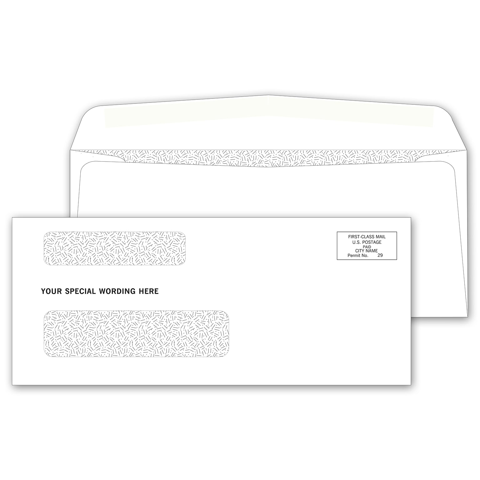 Custom Double Window Security Envelope, 1 Color Printing, 8-5/8 x 3-5/8, 500/Pack
