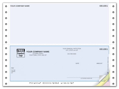 Custom Continuous Bottom Multi Purpose Check, 3 Ply/Triplicate, 1 Color Printing, Standard Check Col