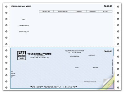 Custom Continuous Bottom Accounts Payable Check, 3 Ply/Triplicate, 1 Color Printing, Standard Check