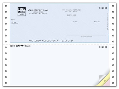 Custom Continuous Top Check, Compatible with MYOB, 3 Ply/Triplicate, 1 Color Printing, Standard Chec