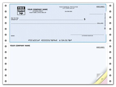 Custom Continuous Top Check, QuickBooks, Unlined, 3 Ply/Triplicate, 1 Color Printing, Standard Check