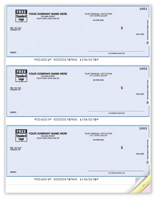 Custom 3-To-A-Page Laser Checks, Unlined, 3 Ply/Triplicate, 2 Color Printing, Premium Check Design,