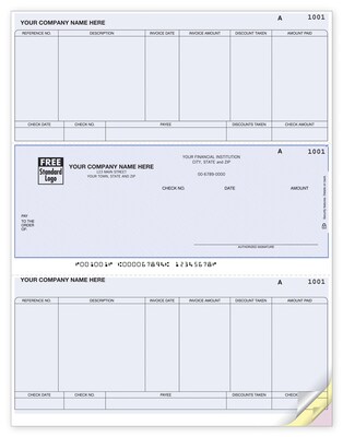 Custom Laser Middle Accounts Payable Check, 3 Ply/Triplicate, 2 Color Printing, Standard Check Color