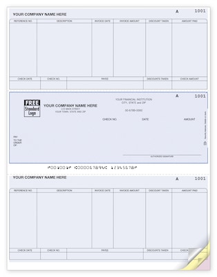 Custom Laser Middle Accounts Payable Check, 3 Ply/Triplicate, 2 Color Printing, Standard Check Color