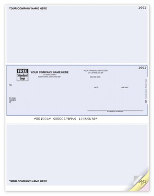 Custom Laser Middle Check, One Write Plus Cmptble, 3 Ply/Triplicate, 2 Clr Printing, Standard Check