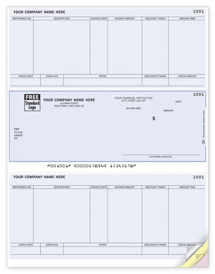 Custom Laser Middle Check, Accounts Payable, 3 Ply/Triplicate, 2 Color Printing, Standard Check Colo