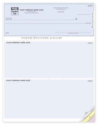 Custom Laser Top Checks, Lined, 3 Sheets/Triplicate, 1 Color Printing, Standard Check Color, 8-1/2