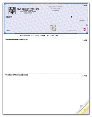 Custom High Security Laser Top Check, 3 Sheets/Triplicate, 1 Color Printing, 8-1/2 x 11, 500/Pk