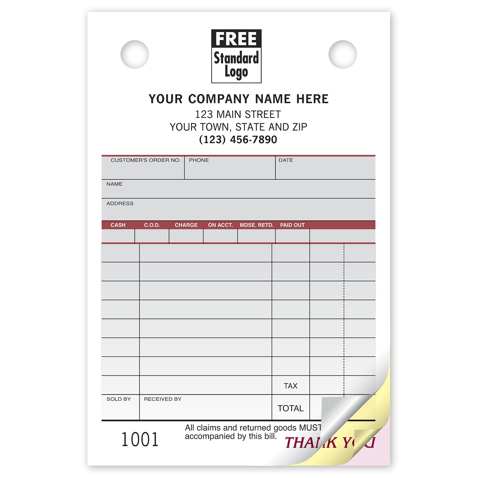 Custom Multi-Purpose Register Form, Spectra Design, Small Format, 3 Parts, 1 Color Printing, 4 x 6, 500/Pack