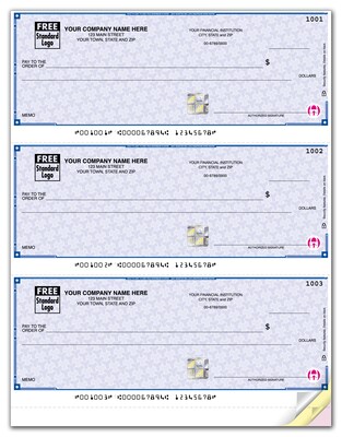 Custom High Security 3-To-A-Page Laser Check, 3 Ply/Triplicate, 1 Color Printing, Standard Check Col