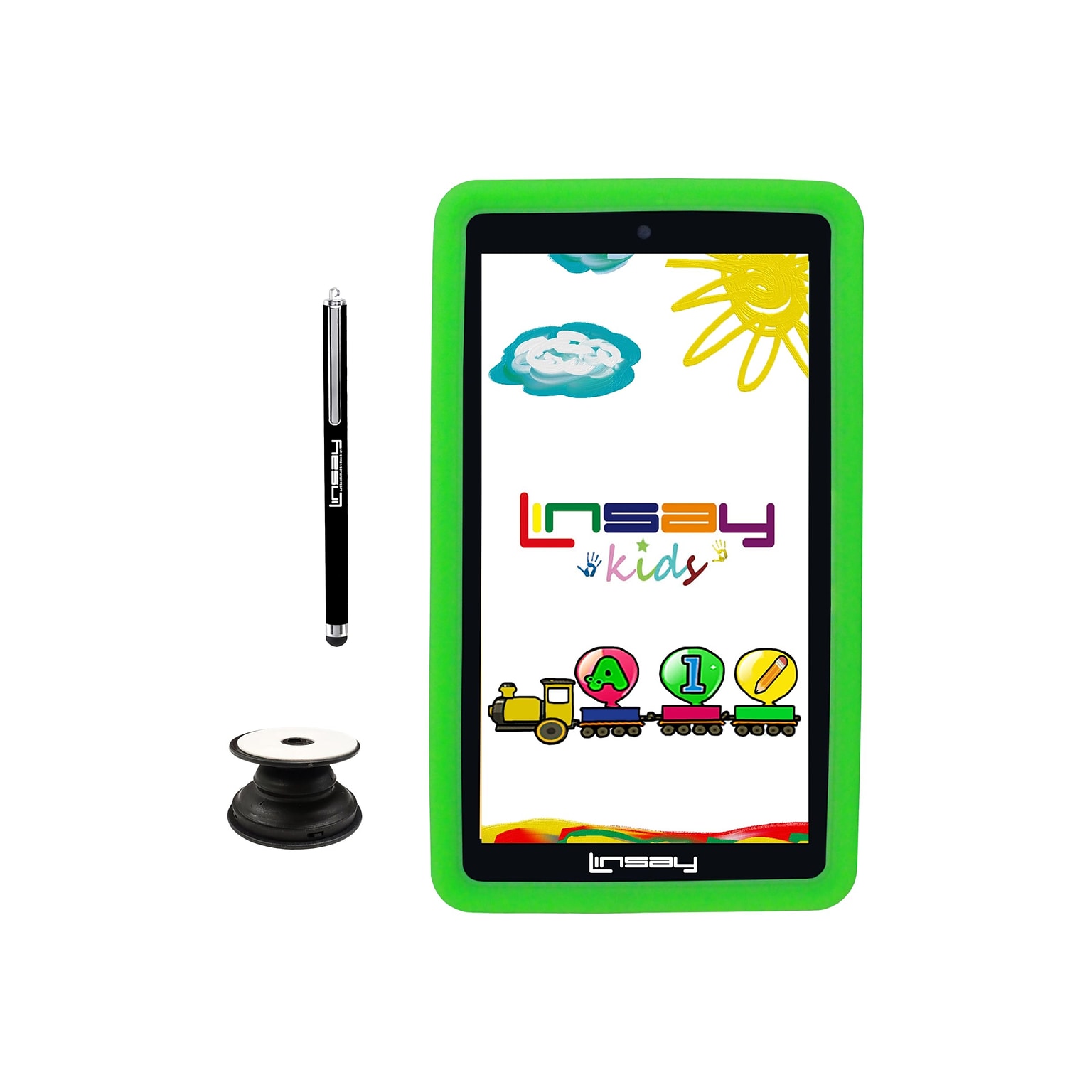 Linsay 7 Tablet with Holder, Pen, and Case, WiFi, 2GB RAM, 64GB Storage, Android 13, Green/Black (F7UHDKIDSGREENP)