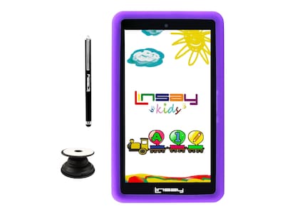 Linsay 7" Tablet with Holder, Pen, and Case, WiFi, 2GB RAM, 64GB Storage, Android 13, Purple/Black (F7UHDKIDSPURPLEP)