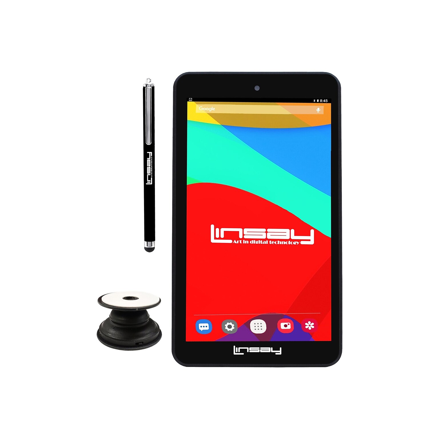 Linsay 7 Tablet with Holder and Pen, WiFi, 2GB RAM, 64GB Storage, Android 13, Black (F7UHDP)