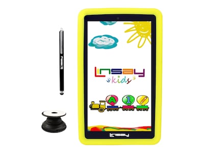 Linsay 7 Tablet with Pop-Up Holder, Stylus & Yellow Kids Defender Case, WiFi, 2GB RAM, 64GB Storag