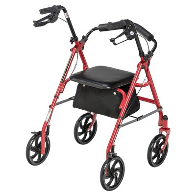 Drive Medical Four Wheel Rollator Rolling Walker with Fold Up Removable Back Support Red (10257RD-1)