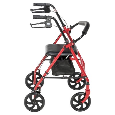 Drive Medical Four Wheel Rollator Rolling Walker with Fold Up Removable Back Support Red (10257RD-1)