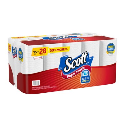 Scott Choose-A-Sheet Kitchen Roll Paper Towel, 1-Ply, 102 Sheets/Roll, 15 Rolls/Pack (36371)
