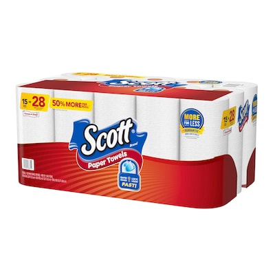 Scott Choose-A-Sheet Kitchen Roll Paper Towel, 1-Ply, 102 Sheets/Roll, 15 Rolls/Pack (36371/55417)