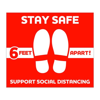 Deluxe Stay Safe White Vinyl Floor Decal, Red, 12 x 14 , 6/Pack