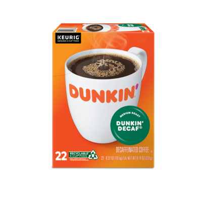 Dunkin' Decaf Coffee Keurig® K-Cup® Pods, Medium Roast, 22/Box (400846)