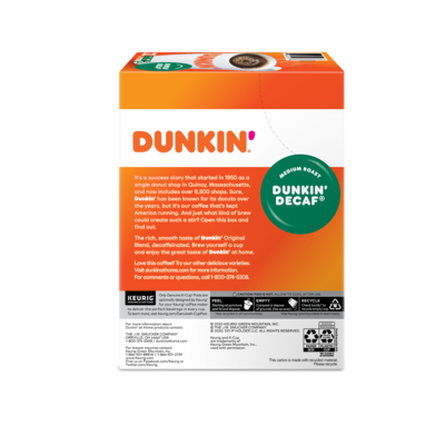 Dunkin' Decaf Coffee Keurig® K-Cup® Pods, Medium Roast, 22/Box (400846)