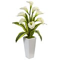 Nearly Natural Callas with Tropical Leaves in Glossy Planter (1462-WH)