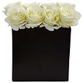 Nearly Natural Roses Arrangement in Black Vase (1510-WH)