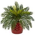 Nearly Natural Cycas in Red Ceramic Planter (6307)