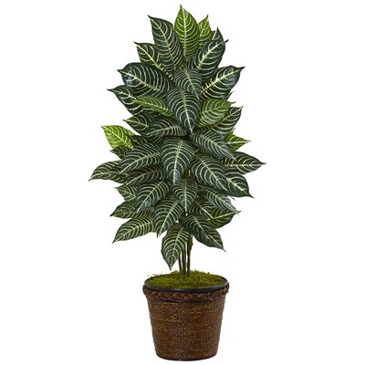 Nearly Natural 4’H Zebra Plant in Coiled Rope Planter (6315)