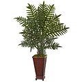 Nearly Natural 4’ Evergreen Plant in Round Wood Planter (6321)