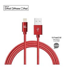 Apple Certified Durable Lightning Cable for iPhone, iPad, 10ft Red (LGHTMFI10FT-RED)