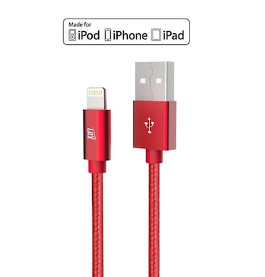 Apple Certified Durable Lightning Cable for iPhone, iPad, 6ft Red (LGHTMFI6FT-RED)