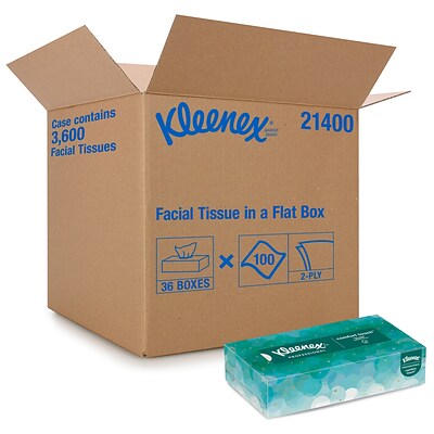 Kleenex® Flat Box Facial Tissue, 2-Ply, 100 Sheets/Box, 36 Boxes/Carton (21400)