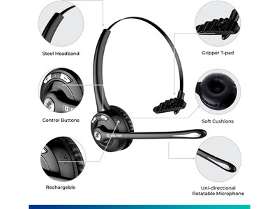 Delton 10X Wireless Noise-Canceling Bluetooth Mono Computer Headset, Auto-Pair USB Dongle, Over-the-Head, Black (DBTHEAD10XBTDL)