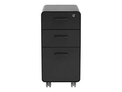Poppin The Sort-It-Out 3-Drawer Mobile Vertical File Cabinet, Letter/Legal Size, Lockable, 25"H x 12.5"W x 20"D, Black (104741)