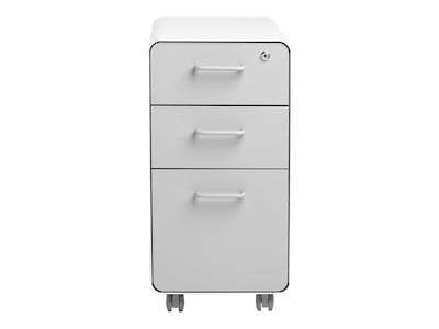 Poppin The Sort-It-Out 3-Drawer Mobile Vertical File Cabinet, Letter/Legal Size, Lockable, White/Lig